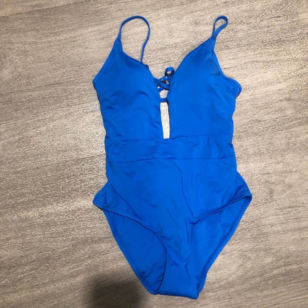 New royal blue plunge one-piece swimsuit by Becca by Rebecca Virtue M